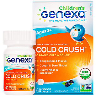 Cold Crush - Organic Cold & Cough Homeopathic Support for Children - Acai Berry (60 Chewable Tablets)