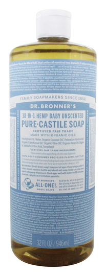 Dr. Bronners - 18-in-1 Hemp Pure Castile Liquid Baby Soap Unscented - 32 fl. oz.