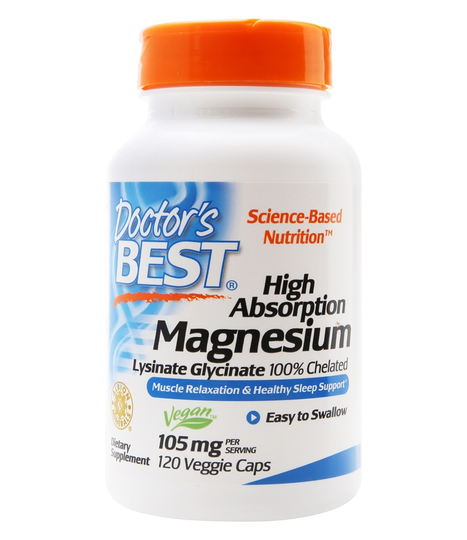 Doctor's Best - High Absorption Magnesium Lysinate Glycinate 100 Chelated 105 mg. - 120 Vegetable Capsule(s)