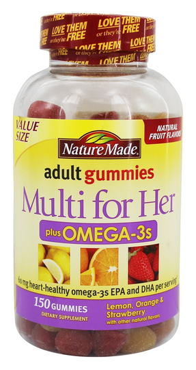 Nature Made - Multi for Her plus Omega-3s Adult Gummies Lemon Orange & Strawberry - 150 Gummies