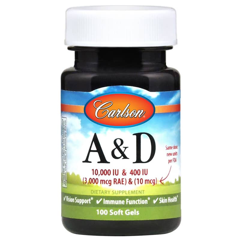 Carlson Labs Vitamins A & D 10,000 IU 400 IU 100 Softgels