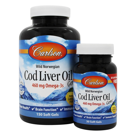 Carlson Labs - Wild Norwegian Cod Liver Oil Bonus Pack 150 Soft Gels 30 Free Soft Gels Lightly Lemon 460 mg. - 180 Softgels