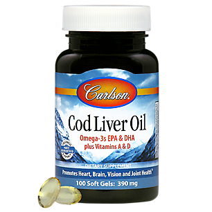 Norwegian Cod Liver Oil - Omega 3's, EPA & DHA Plus Vitamins A & D - 390 MG (100 Softgels)