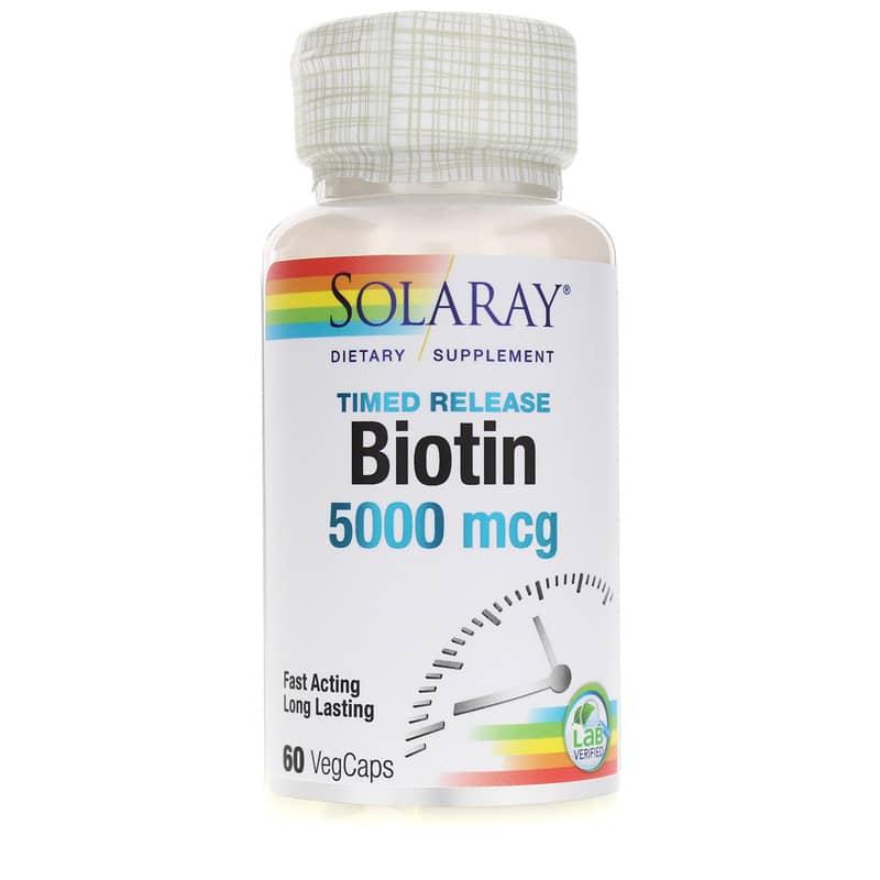 Solaray Biotin 5000 Mcg, Two-Stage Timed-Release Formula 60 Veg Capsules