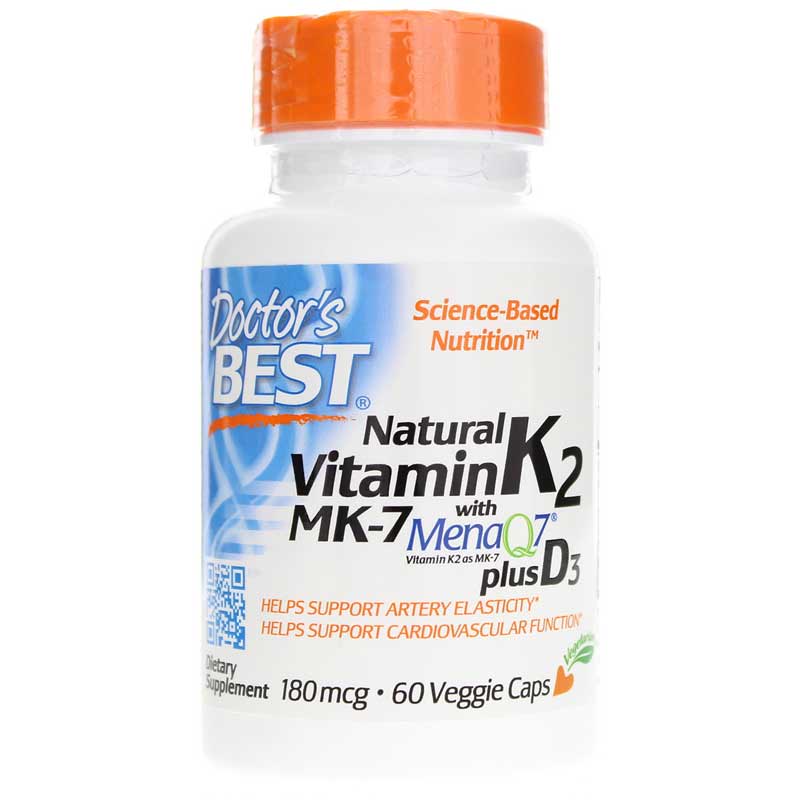 Doctors Best Natural Vitamin K2 Mk-7 Plus D3 60 Veg Capsules