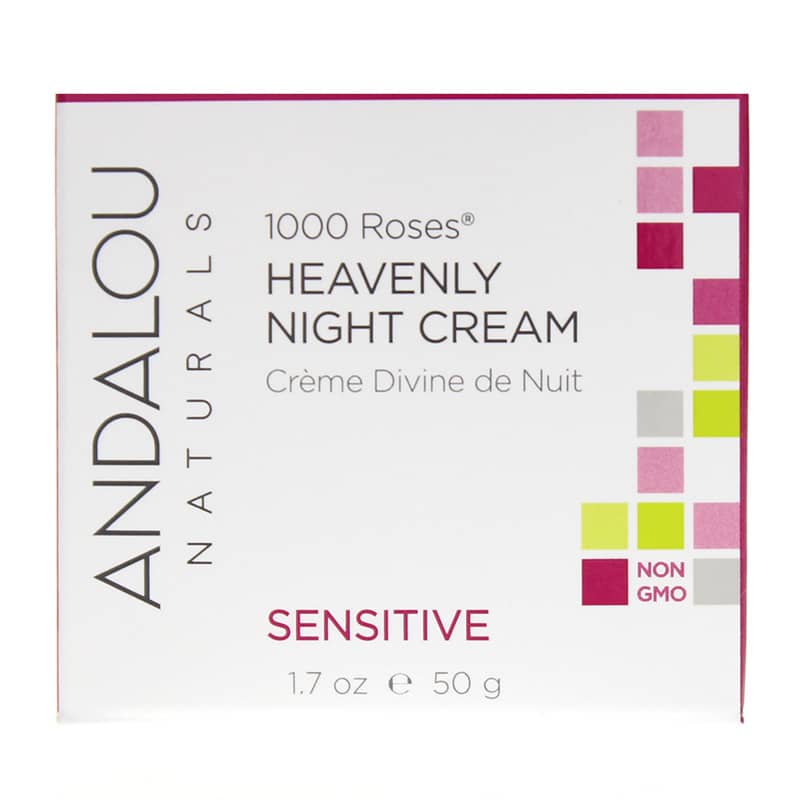 Andalou Naturals 1000 Roses Heavenly Night Cream, Sensitive Formula 1.7 Oz