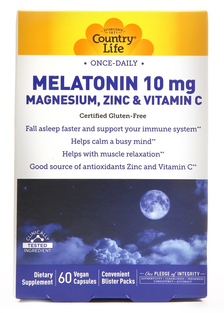 Country Life - Melatonin 10 mg Magnesium Zinc & Vitamin C - 60 Vegan Capsules