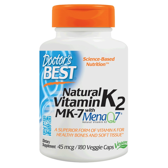 Doctor's Best - Natural Vitamin K2 MK7 with MenaQ7 45 mcg. - 180 Vegetarian Capsules