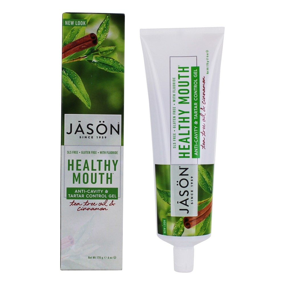 JASON Natural Products - Healthy Mouth Anti-Cavity & Tartar Control Tooth Gel With Fluoride with Fluoride Tea Tree Oil & Cinnamon - 6 oz.