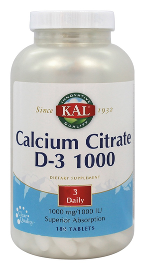Kal - Calcium Citrate D3 1000 mg. - 180 Tablets