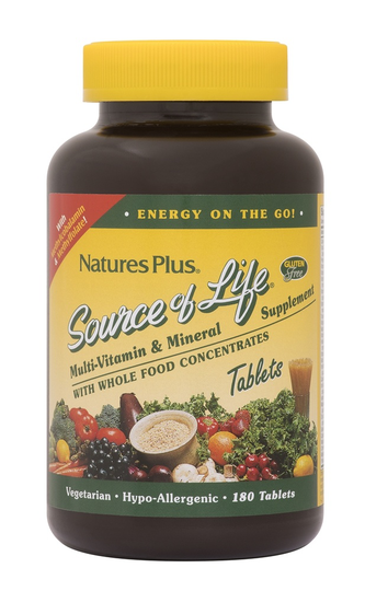 Natures Plus - Source Of Life Multi-Vitamin & Mineral Supplement with Whole Food Concentrates - 180 Tablets