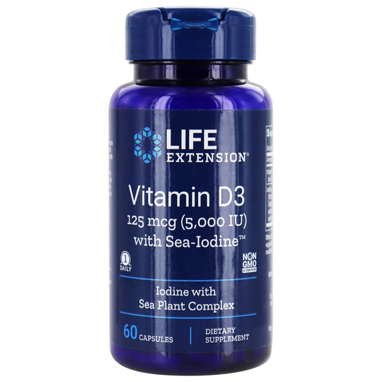 Life Extension - Vitamin D3 with Sea-Iodine 5000 IU - 60 Capsules
