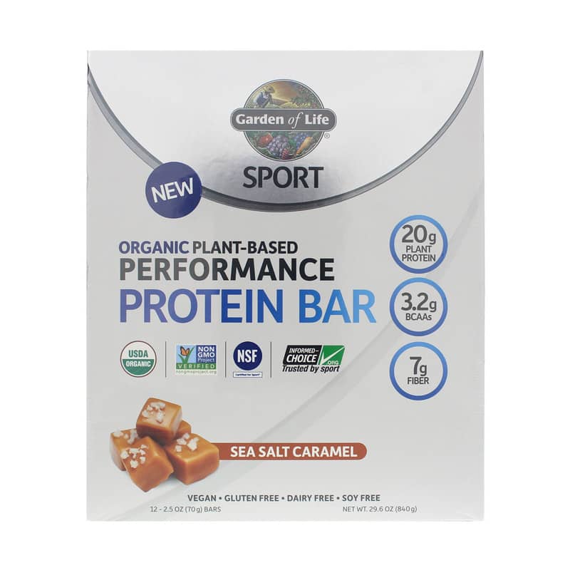 Garden of Life Sport Organic Plant-Based Performance Protein Bar Sea Salt Caramel 12 Bars
