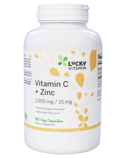 LuckyVitamin - Vitamin C 1000mg Zinc Bisglycinate 15mg - 180 Veg Capsules