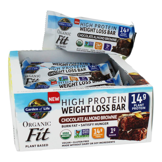 Garden of Life - Organic Fit High Protein Weight Loss Bars Chocolate Almond Brownie - 12 Bars