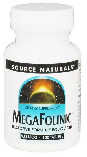 Source Naturals - MegaFolinic Bioactive Form of Folic Acid 800 mcg. - 120 Tablets
