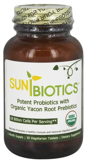 Sunbiotics - Potent Probiotics with Organic Yacon Root Prebiotics - 30 Chewable Tablets