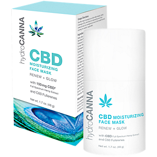 CBD Hemp Extract Moisturizing Face Mask - Renew & Glow - 100 MG CBD Per Container and c60 Fullereness (1.7 Ounces)
