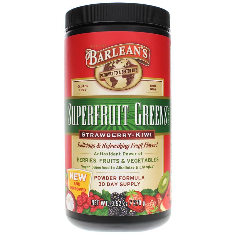 Barleans Organic Oils Superfruit Greens in Natural Strawberry-Kiwi Flavor 9.52 Oz