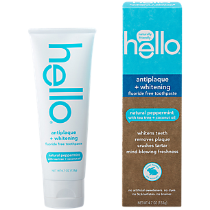 Antiplaque & Whitening Toothpaste - Fluoride Free - Natural Peppermint with Tea Tree & Coconut Oil (4.7 Ounces)