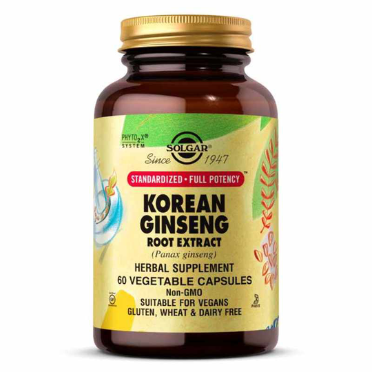Solgar Korean Ginseng Root Extract Standardized Full Potency 60 Veg Capsules