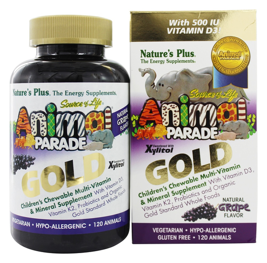 Natures Plus - Source of Life Animal Parade Gold Children's Chewable Multi-Vitamin & Mineral Natural Grape Flavor - 120 Chewable Tablets