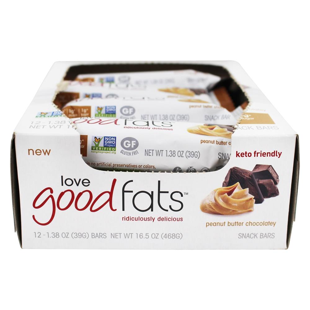Love Good Fats - Keto Friendly Snack Bar Box Peanut Butter Chocolatey - 12 Bars