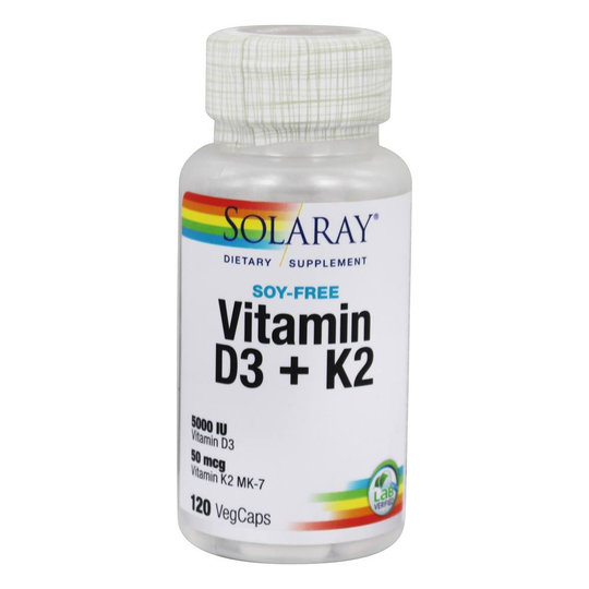 Solaray - Vitamin D3 K2 Soy-Free Formula - 120 Vegetable Capsule(s)