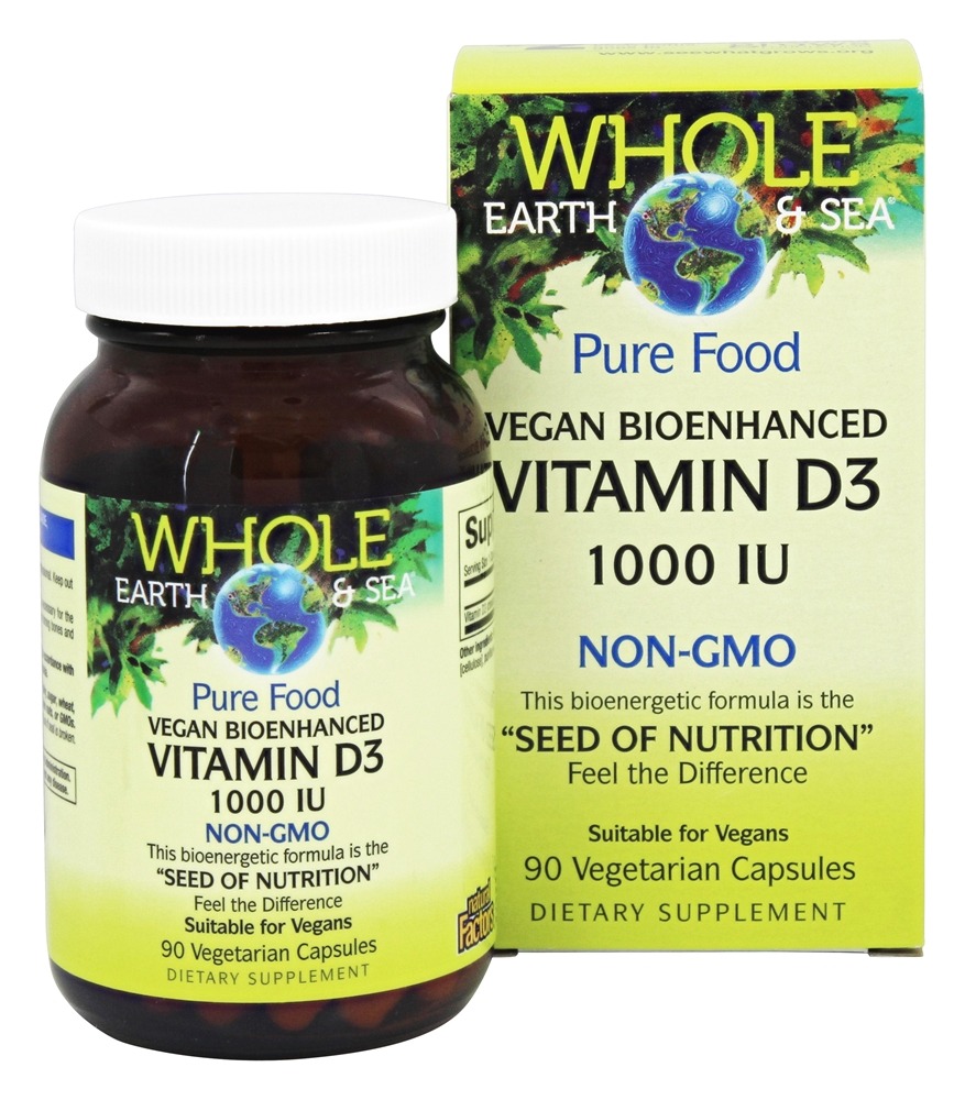 Whole Earth & Sea - Pure Food Vitamin D3 Vegan Bioenhanced 1000 IU - 90 Vegetarian Capsules