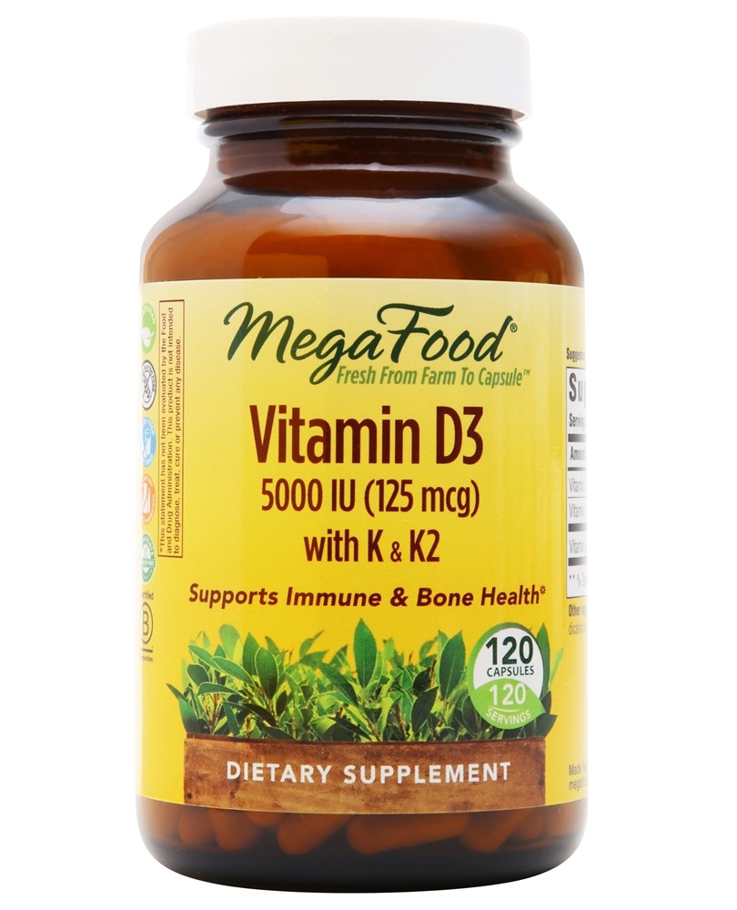 MegaFood - Vitamin D3 5000 IU with K & K2 - 120 Capsules