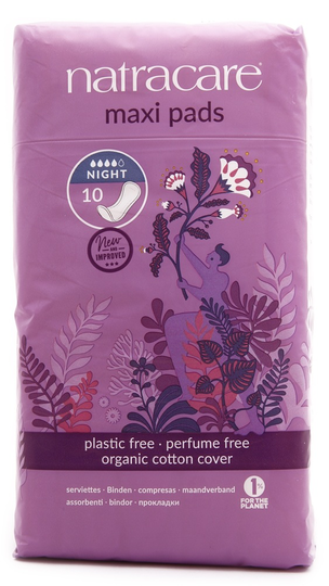 Natracare - Cotton Natural Feminine Maxi Pads Night Time Long - 10 Pad(s)