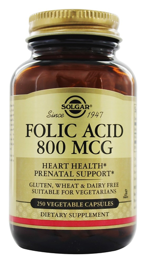 Solgar - Folic Acid 800 mcg. - 250 Vegetarian Capsules