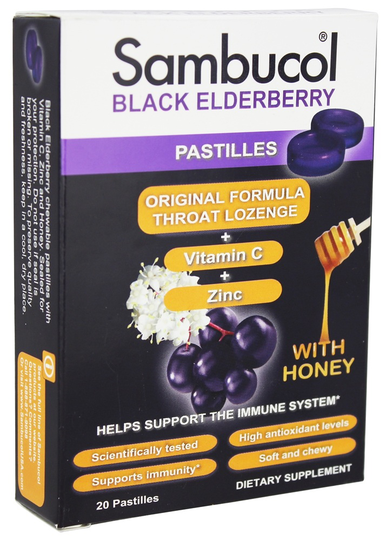 Sambucol - Black Elderberry Pastilles Original Formula Vitamin C Zinc - 20 Count