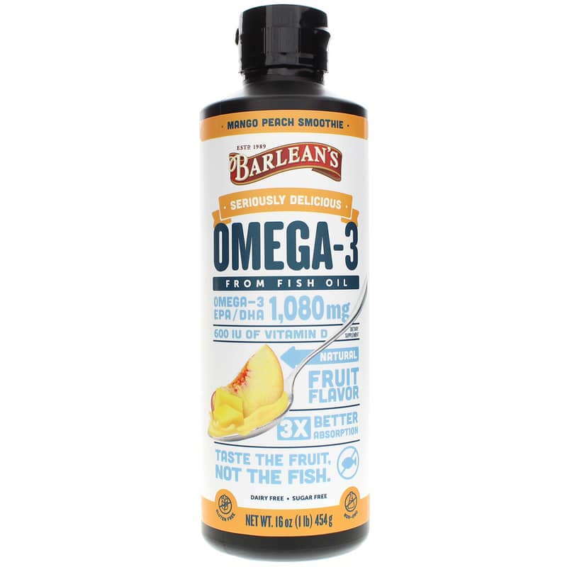 Barleans Organic Oils Seriously Delicious Omega-3 from Fish Oil Mango Peach 16 Oz