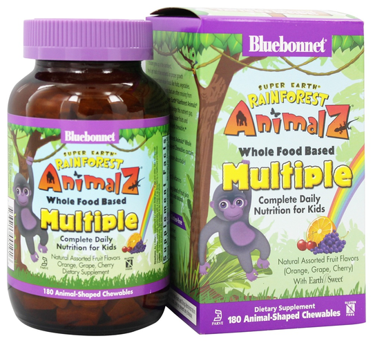 Bluebonnet Nutrition - Animalz Whole Food Based Multiple Natural Assorted Fruit Flavors (Orange Grape Cherry) with EarthSweet - 180 Chewables