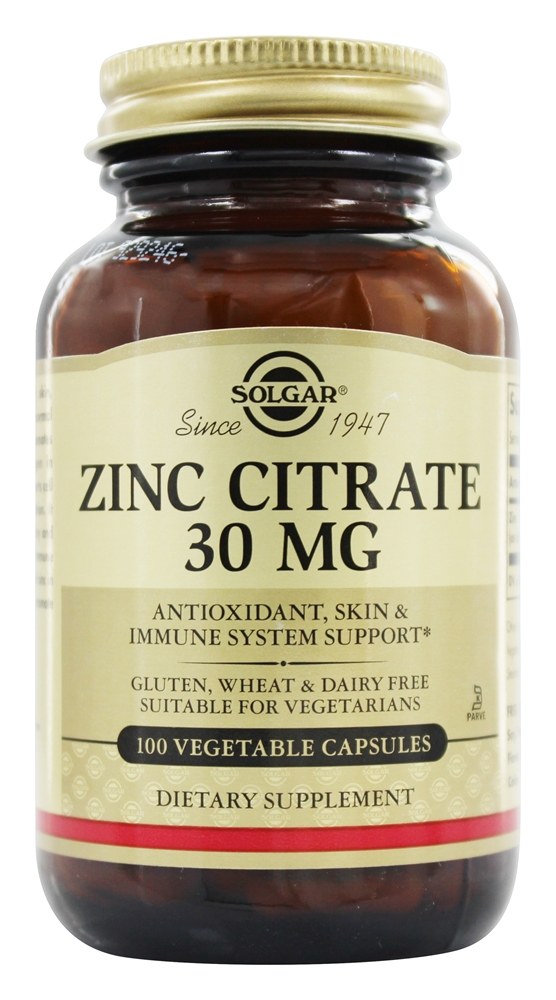 Solgar - Zinc Citrate 30 mg. - 100 Vegetarian Capsules