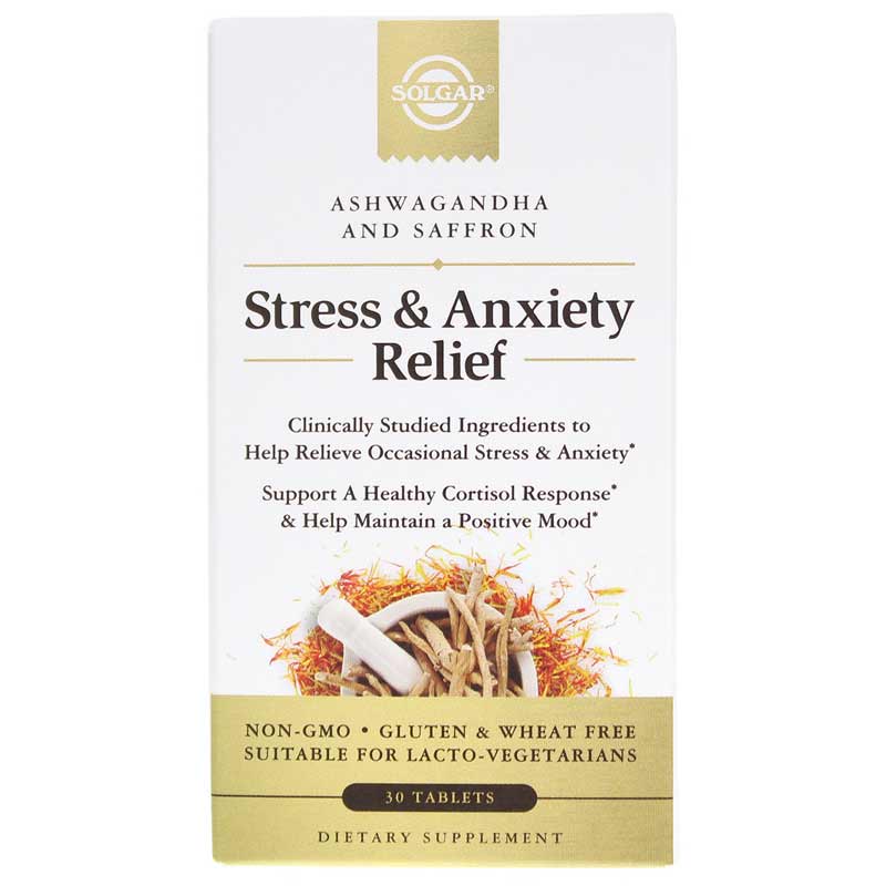 Solgar Stress & Anxiety Relief w/ Ashwagandha and Saffron 30 Tablets