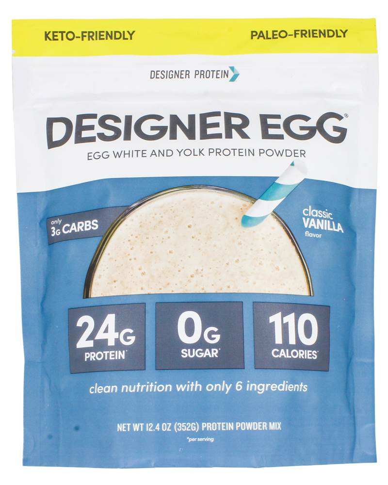 Designer Protein - Totally Egg Egg Yolk White Protein Powder Classic Vanilla - 12.4 oz.