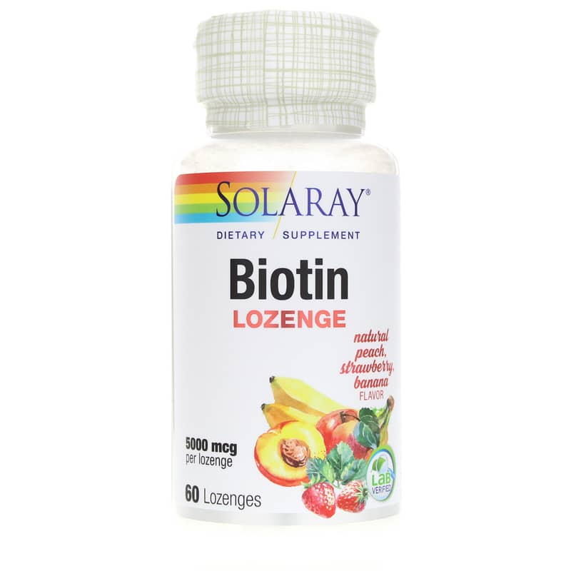 Solaray Biotin Lozenge 5000 Mcg Peach Strawberry Banana 60 Lozenges