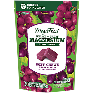 Relax + Calm Magnesium Soft Chews - Contains Magnesium Citrate & Malate - Grape (30 Soft Chews)