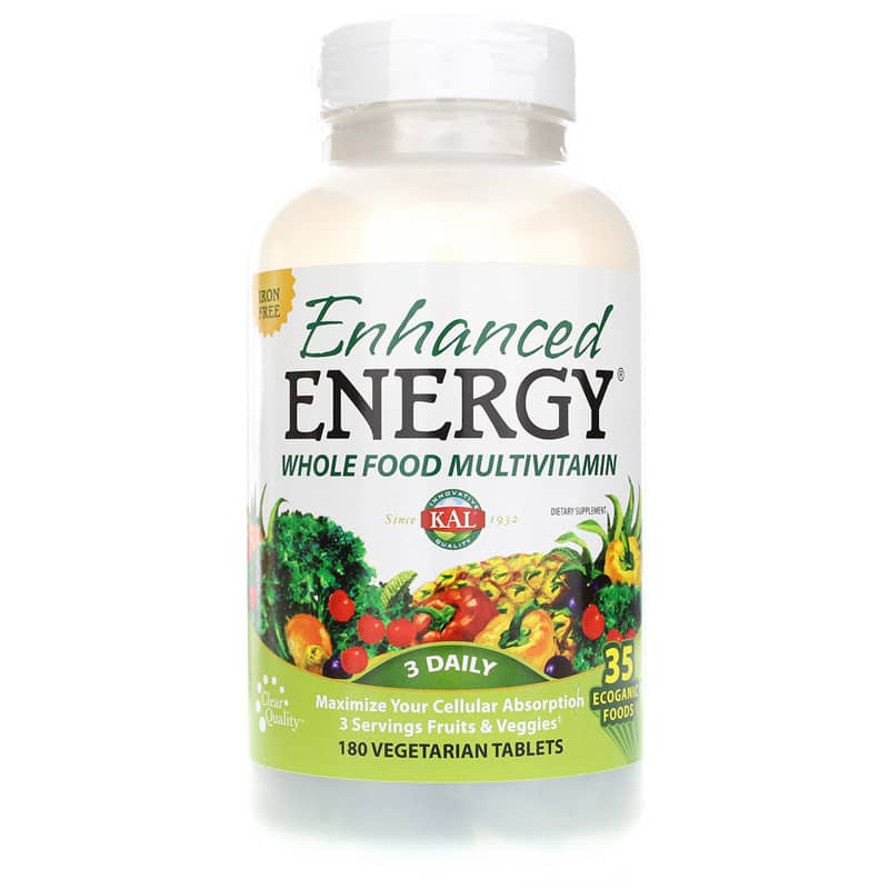 Kal Enhanced Energy Whole Food Multivitamin Iron Free 180 Veg Tablets