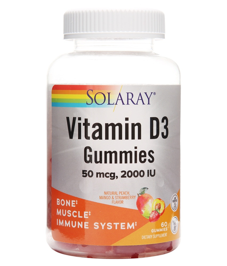 Solaray - Vitamin D3 Gummies Peach Mango & Strawberry 50 mcg. - 60 Gummies