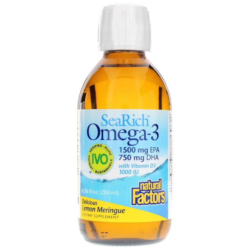 Natural Factors SeaRich Omega-3 with Vitamin D Liquid Lemon 6.76 Oz