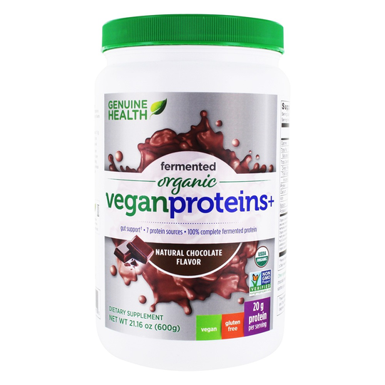 Genuine Health - Fermented Organic Vegan Proteins Powder Natural Chocolate - 21.16 oz.