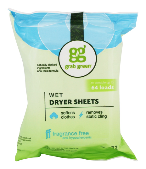 Grab Green - Wet Dryer Sheets Fabric Softener Fragrance Free - 32 Sheet(s)