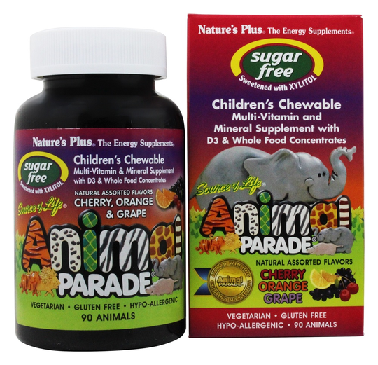 Natures Plus - Source Of Life Animal Parade Children's Multi-Vitamin and Mineral Assorted Cherry Orange & Grape - 90 Chewable Tablets