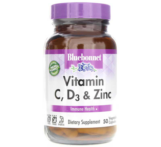Bluebonnet Vitamin C, D3 & Zinc, 50 Veg Capsules