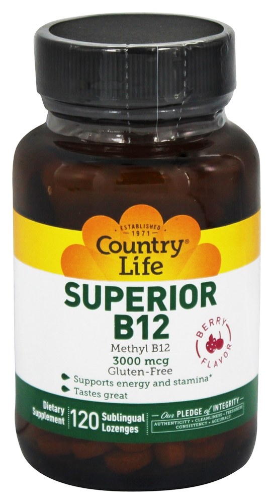 Country Life - Superior B12 Sublingual Berry Flavor 3000 mcg. - 120 Lozenges