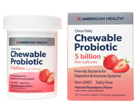 American Health - Once Daily Chewable Probiotic Natural Strawberry 5 Billion CFU - 30 Chewable Tablets