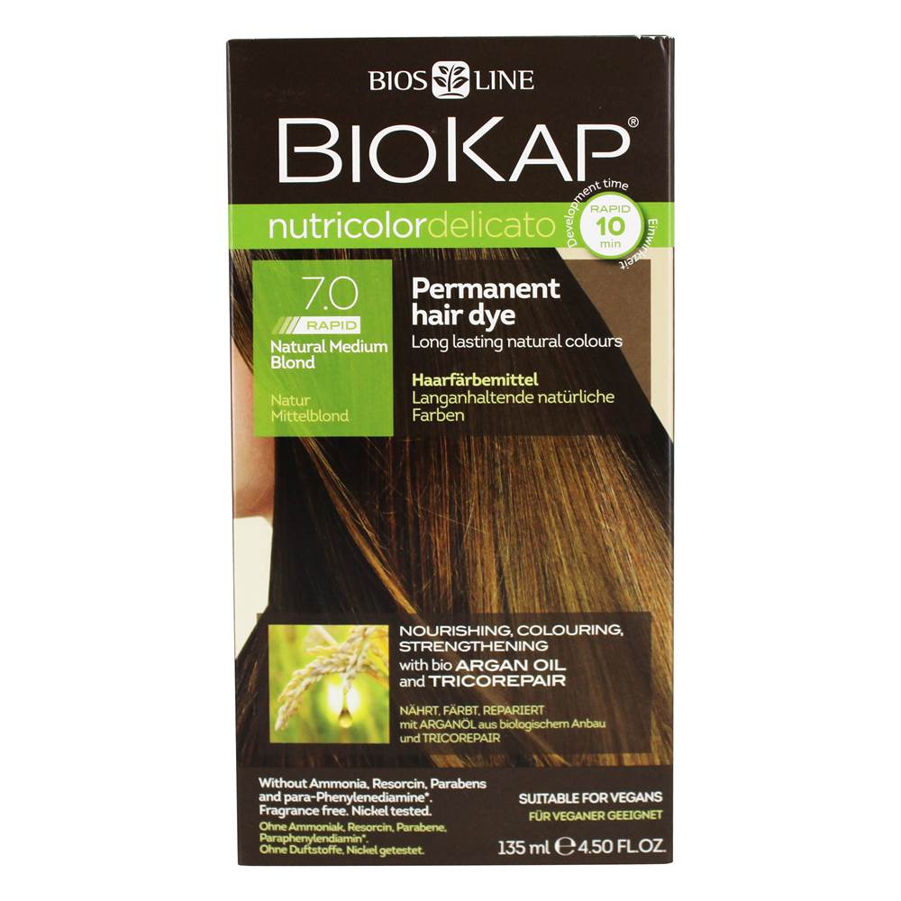 BioKap - Nutricolor Delicato Permanent Rapid Hair Dye 7.0 Natural Medium Blond - 4.5 fl. oz.